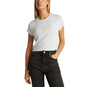 Calvin Klein Jeans T-Shirt Donna Verde Maniche Corte Scollo Tondo Cotone 95% Elastan 5% LV047AB802
