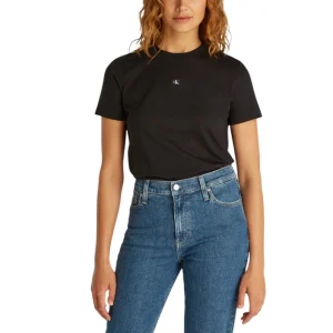 Calvin Klein Jeans T-Shirt Donna Nera Manica Corta Scollo Tondo 100% Cotone Primavera/Estate J20J225243