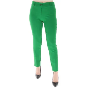 Sol Wears Women Pantaloni Donna Verde in Poliestere 90% con Zip Bottone Primavera/Estate MD605