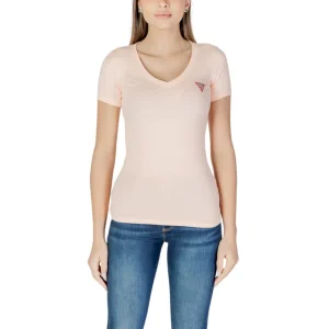 Guess T-Shirt Donna Rosa Manica Corta Scollo a V 95% Cotone 5% Elastan Primavera/Estate W2YI45 J1314