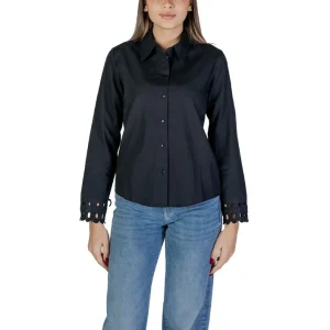 Jacqueline De Yong Camicia Donna Nero Manica Lunga Bottoni Scollo Alto 100% Cotone Autunno/Inverno 15345329