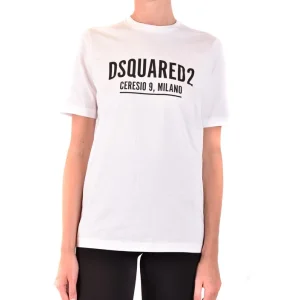 Dsquared2 T-Shirt Donna Bianca Stampa Manica Corta Scollo Tondo 100% Cotone Primavera/Estate V_23365