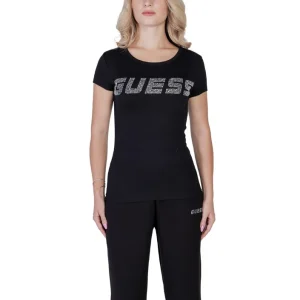 Guess T-Shirt Donna Nera Stampa Manica Corta Scollo Tondo 94% Cotone 6% Lycra Primavera/Estate V4BI16 KCIV1