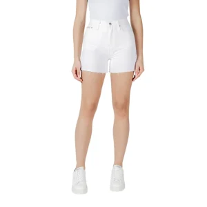 Calvin Klein Jeans Shorts Donna Bianchi con Zip Bottone Tasche Anteriori Posteriori in Cotone 80% Cotone Organico 20% Primavera/Estate J20J225153