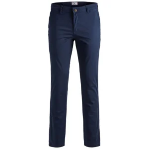 Jack & Jones Pantaloni Uomo Blu Zip e Bottone Tasche Anteriori e Posteriori 98% Cotone 2% Elastan Primavera/Estate 12150148