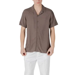 Gianni Lupo Camicia Uomo Marrone Manica Corta Bottoni Scollo Quadrato Colletto Classico 100% Viscosa Primavera/Estate GL7678S