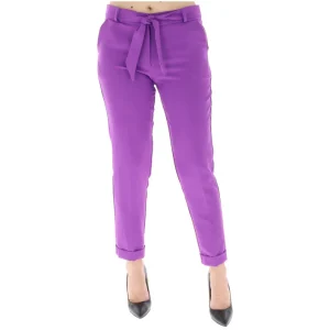 Sol Wears Women Pantaloni Donna Viola in Poliestere 90% con Zip Bottone Cintura Tasche Primavera/Estate MD609