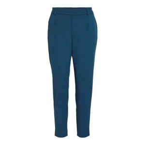 Vila Clothes Pantaloni Donna Blu Zip Bottone Tasche Anteriori Posteriori Elastan 6% Poliestere 66% Viscosa 28% Autunno Inverno 14087406