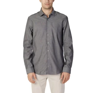 Calvin Klein Camicia Uomo Grigio Melange Manica Lunga Bottoni Colletto Classico 96% Cotone 4% Lycra Primavera/Estate K10K110927