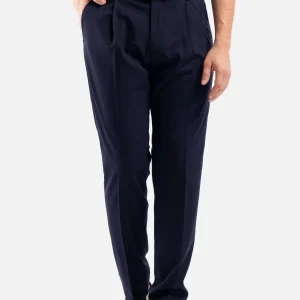 Pantalone Blu con Pinces e Vita Elasticizzata