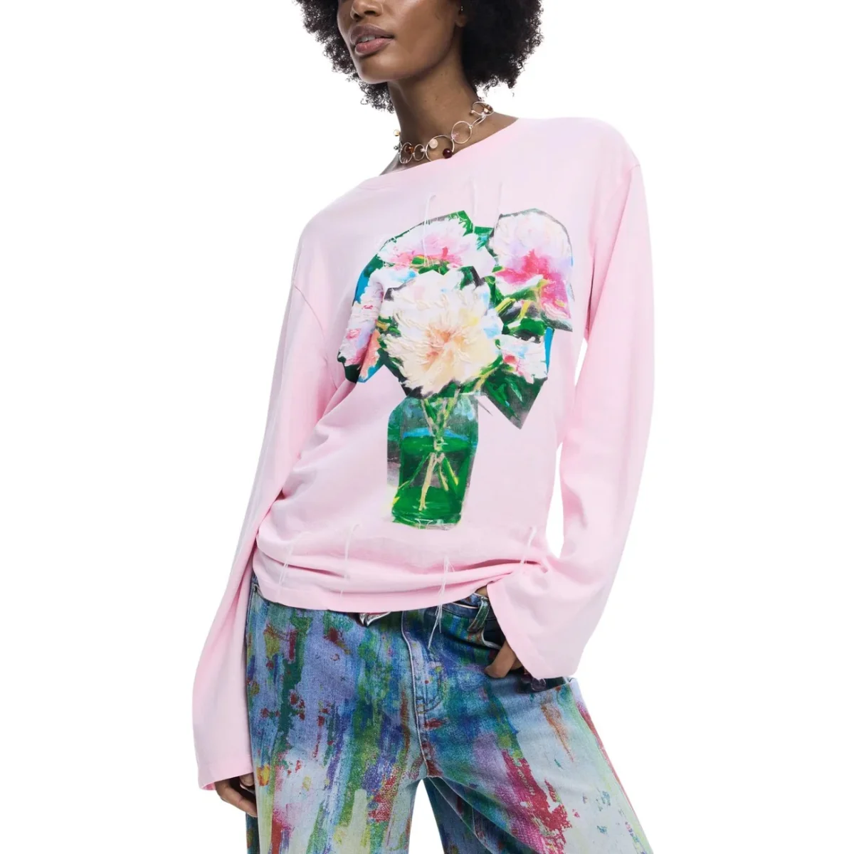 Desigual T-Shirt ramo BOUQUET Donna manica lunga 26SWTKX4 - immagine 2