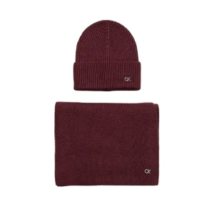 Calvin Klein Cappello con Sciarpa Donna Bordeaux 10% Cashmere 90% Lana Autunno/Inverno K60K612621