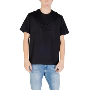 Calvin Klein Jeans T-Shirt Uomo Nero Stampa Maniche Corte Scollo Tondo Cotone 100% Autunno Inverno LV04RC824G