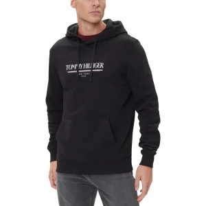 Tommy Hilfiger Felpa con Cappuccio Uomo Nera - Hoodie Cotone Organico Manica Lunga con Stampa