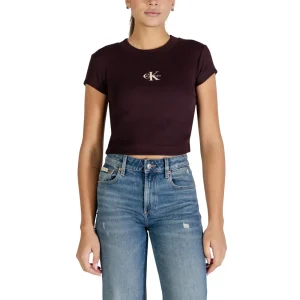 Calvin Klein Jeans T-Shirt Donna Marrone Maniche Corte Scollo Tondo Cotone 95% Elastan 5% Primavera Estate WH7_15754800140_BROWN