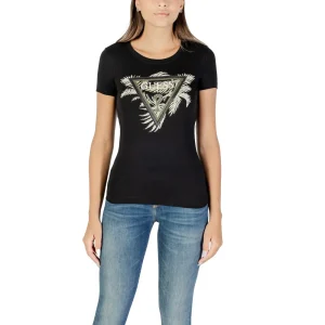 Guess T-Shirt Donna Nera Stampa Manica Corta Scollo Tondo 95% Cotone 5% Elastan Primavera/Estate W5YI13 J1314