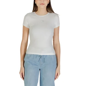 Tommy Hilfiger Jeans T-Shirt Donna Beige Maniche Corte Scollo Tondo Cotone 95% Elastan 5% Autunno Inverno DW0DW17881