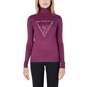 Guess Maglia Donna Viola in 82% Viscosa 16% Poliammide 2% Elastan a Manica Lunga con Scollo Alto W3BR23Z2NQ2