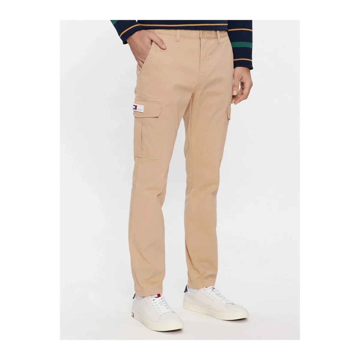 Tommy Jeans Pantaloni Uomo Beige Zip Bottone Tasche Anteriori Posteriori Cotone 97% Elastan 3% B_44836 - immagine 4