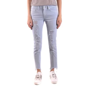 Dondup Jeans Donna Azzurri con Zip Bottone Tasche Anteriori Posteriori Effetto Strappato in Cotone 98% Elastan 2% Primavera/Estate B_35993