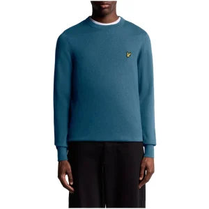 Lyle & Scott Maglia Uomo Blu Scollo Tondo Manica Lunga Cotone Lana Merino Autunno Inverno KN2110VC