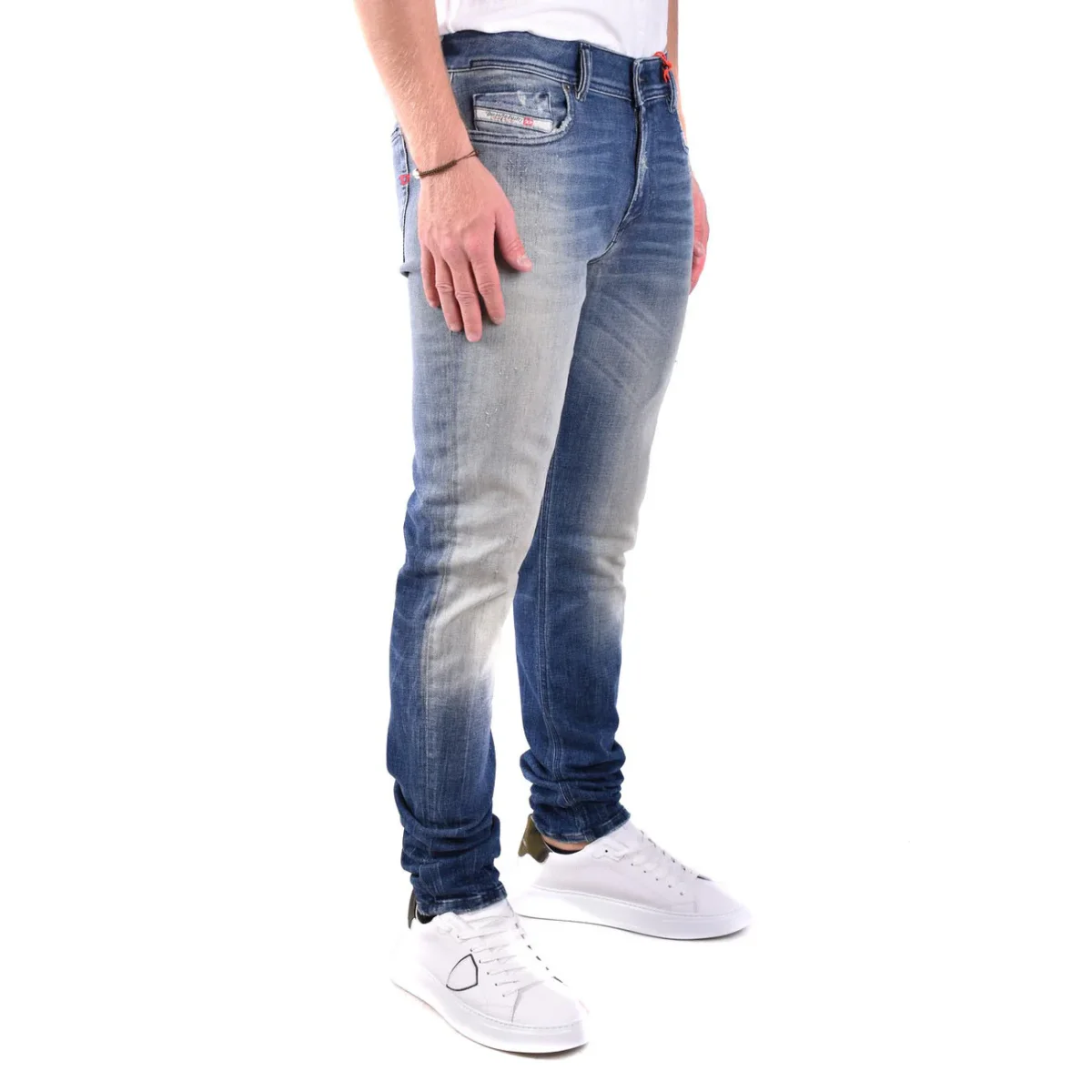 Diesel Jeans Uomo Blu Effetto Consumato in Cotone 100% con Zip e Bottone Tasche Anteriori e Posteriori Autunno/Inverno V_29504 - immagine 3