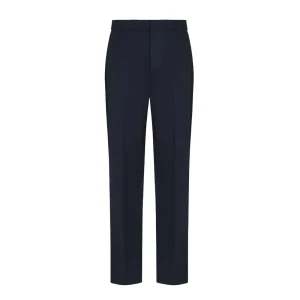 Emporio Armani Pantaloni Uomo Blu con Zip Bottone Tasche Anteriori - Pantaloni Lana Vergine