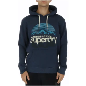 Superdry Felpa con Cappuccio Uomo Blu Stampa Maniche Lunghe Tasche Anteriori Acrilico 14% Cotone 50% Poliestere 36% Autunno Inverno M2013146A