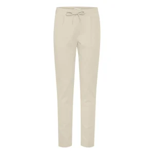 Ichi Pantaloni Donna Beige Monocromo Lacci Tasche Posteriori 74% Poliestere 22% Viscosa 4% Elastan Autunno/Inverno 20105036