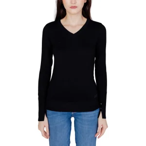 Guess Maglia Donna Nera in Cotone 100% a Manica Lunga con Scollo a V W2YR31Z2V62