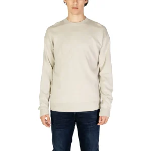 Calvin Klein Jeans Maglia Uomo Beige con Maniche Lunghe Scollo Tondo in Cotone 90% Lana 10% J30J326453