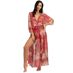 Guess Abito lungo con spacco Donna Fantasia Stampa Scollo a V Profondo B_45035