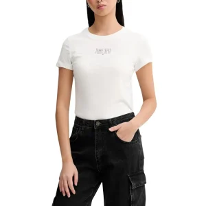Tommy Hilfiger Jeans T-Shirt Donna Bianco Maniche Corte Scollo Tondo Cotone Organico 100% Primavera Estate DW0DW21841