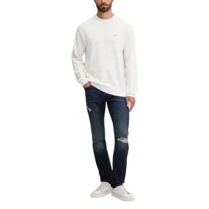 Calvin Klein Jeans Maglia Uomo Bianco Scollo Tondo Manica Lunga Cotone 100% Autunno Inverno LV04RC309G