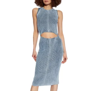 Diesel Abito Midi Donna Blu Smanicato con Scollo Tondo in Cotone 98% Elastan 1% Poliammide 1% B_44935