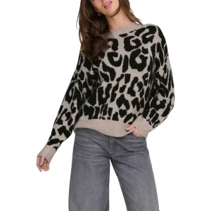 Jacqueline De Yong Maglia Donna Beige Leopardata - Maglione Maniche Lunghe Scollo Tondo