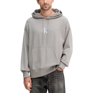 Calvin Klein Jeans Felpa con Cappuccio Uomo Grigio Maniche Lunghe Scollo Alto Tasche Anteriori Cotone 86% Poliestere 14% Autunno Inverno LV04RC281G