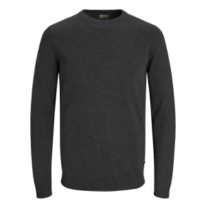 Jack & Jones Maglia Uomo Grigio Scuro Melange Manica Lunga Cotone 100% Autunno Inverno WH7_23206138_GRIGIO_SCURO