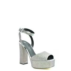 Giuseppe Zanotti Sandali Donna Argento Fibbia Plateau Tacco Largo Punta Aperta 100% Pelle Primavera/Estate V_28482