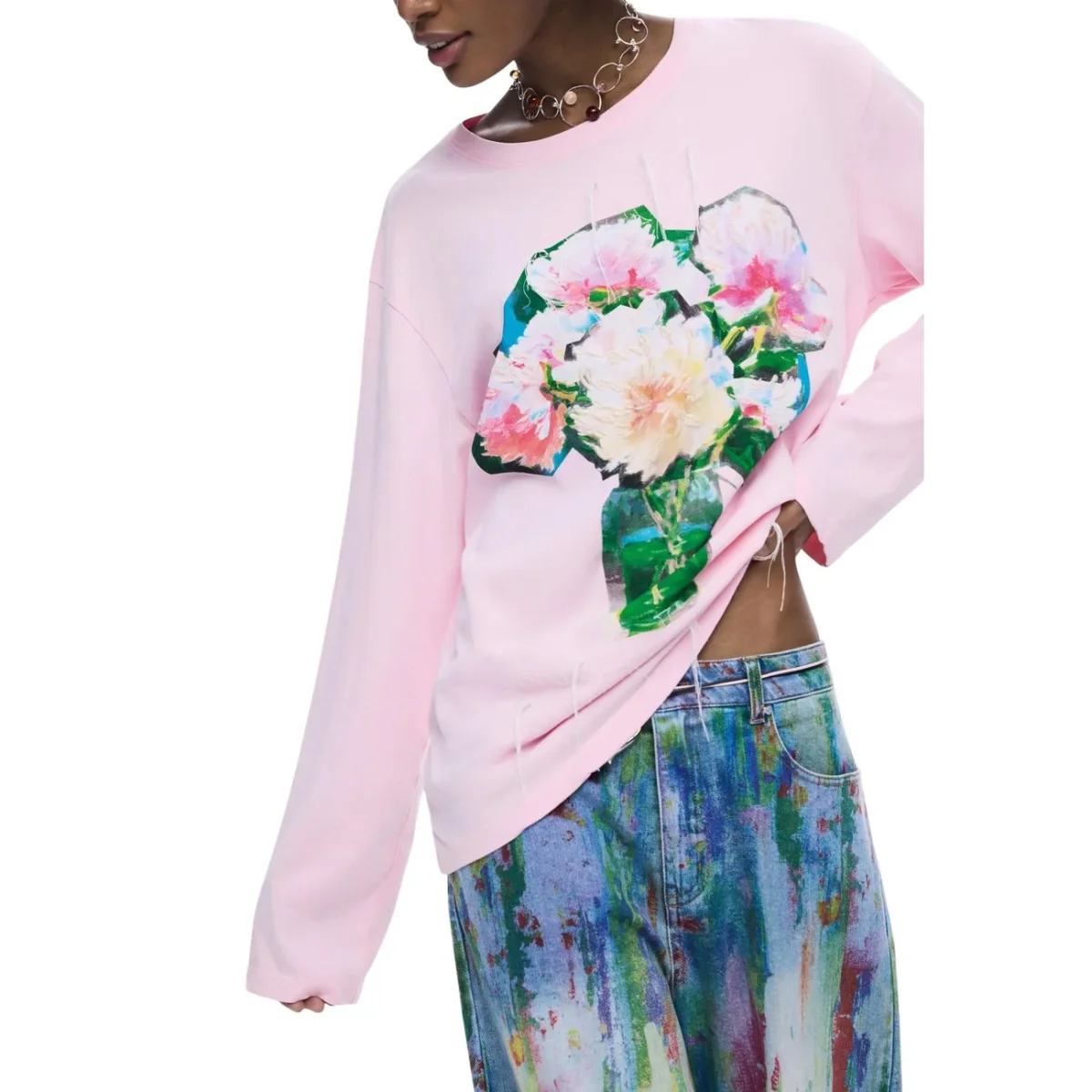 Desigual T-Shirt ramo BOUQUET Donna manica lunga 26SWTKX4 - immagine 4