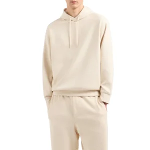 Emporio Armani Felpa Uomo Bianca con Cappuccio Maniche Lunghe - Felpa Cotone Lyocell Elastan