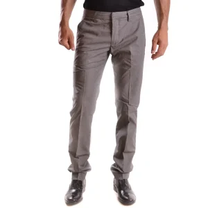Dondup Pantaloni Uomo Grigio a Quadri Zip e Bottone Tasche Anteriori 100% Cotone Primavera/Estate B_26068