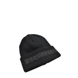 Dsquared2 Cappello Uomo Nero Stampa 100% Lana Beanie Autunno/Inverno V_31668
