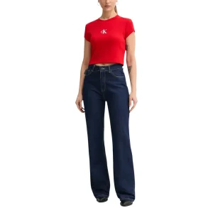 Calvin Klein Jeans T-Shirt Donna Rosso Maniche Corte Scollo Tondo Cotone 95% Elastan 5% Primavera Estate WH7_15754802630_RED_-_WHITE