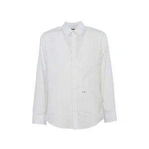 Dsquared2 Camicia Uomo Bianco Monocromo Manica Lunga Bottoni Colletto Classico Cotone 100% Primavera Estate V_30750