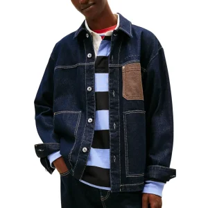 Tommy Hilfiger Jeans Giacca Jeans Uomo Blu Bottoni Maniche Lunghe Scollo Tondo Colletto Classico Tasche Cotone Organico 100% Primavera Estate DM0DM22419