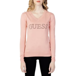 Guess Maglia Donna Rosa con Stampa a Manica Lunga con Scollo a V W2YR26Z2NQ0