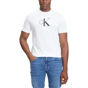 Calvin Klein Jeans T-Shirt Uomo Bianco Stampa Manica Corta Scollo Alto Cotone 100% Autunno Inverno LV04RC857G