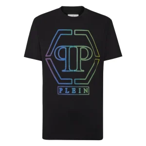 Philipp Plein T-Shirt Uomo Nera Stampa Manica Corta Scollo Tondo 100% Cotone Primavera/Estate V_30799