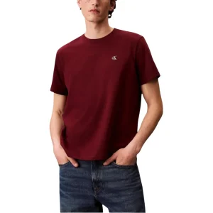 Calvin Klein Jeans T-Shirt Uomo Bordeaux Manica Lunga Scollo Tondo Cotone 100% Autunno Inverno LV04RC275G